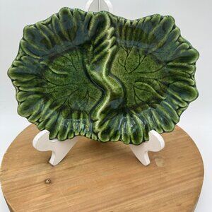 Steubenville Woodfield Dark Green Tropic cabbage 2 part relish dish